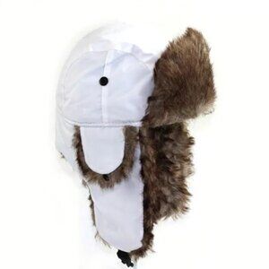 White Winter Mens Ushanka Aviator Trapper‎ Hat Russian Trooper Flap Faux Fur Cap